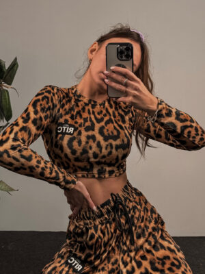 Βελουτέ Crop Top Nina Leopard Print