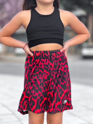 Kids Velvet Bermuda Shorts Trinity Red Leopard Print