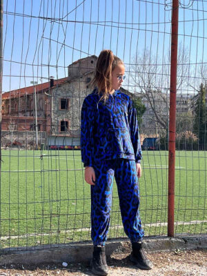 Kids Velvet Set Trinity Blue Leopard Print