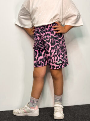 Kids Velvet Bermuda Shorts Nora Pink Leopard Print