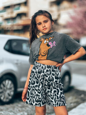 Kids Velvet Bermuda Shorts Trinity White Leopard Print