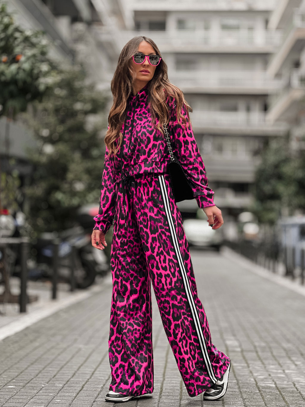 Fashion Limousine | Magenta Leopard Print Velvet Set Angie