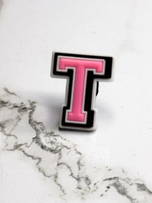 Pink Alphabet Letter T Shoe Charm