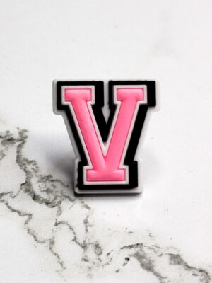 Pink Alphabet Letter V Shoe Charm