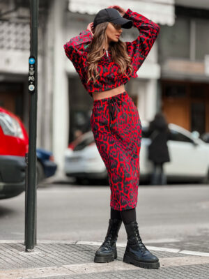 Fashion Limousine | Red Leopard Print Velvet Set Carla