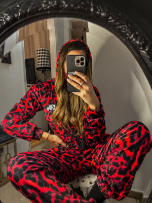 Velvet Jumpsuit Renata Red Leopard Print