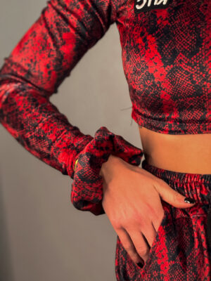 Scrunchie Daisy Red Snake Skin Print