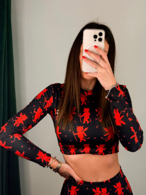 Crop Top Nina Black - Red Devil Print