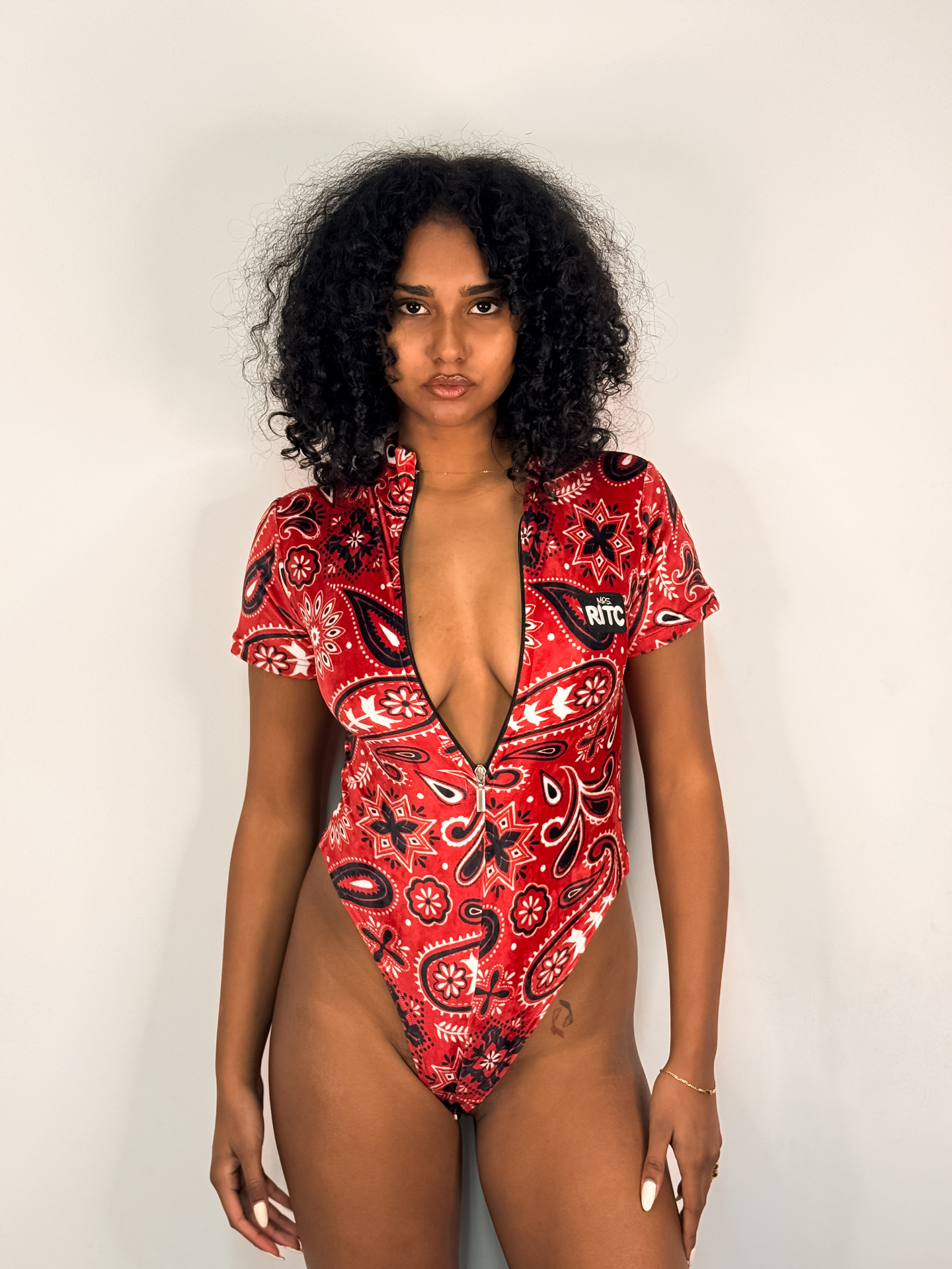 Velvet Bodysuit Lexie Red Bandana Paisley Print - Image 2