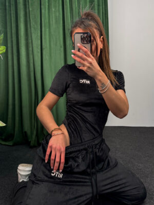 Short Sleeve Velvet Bodysuit Lexie Black Vanilla