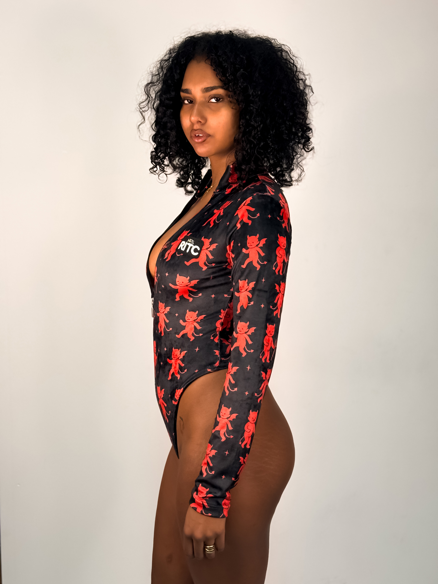 Velvet Bodysuit Lexie Black - Red Devil Print - Image 6