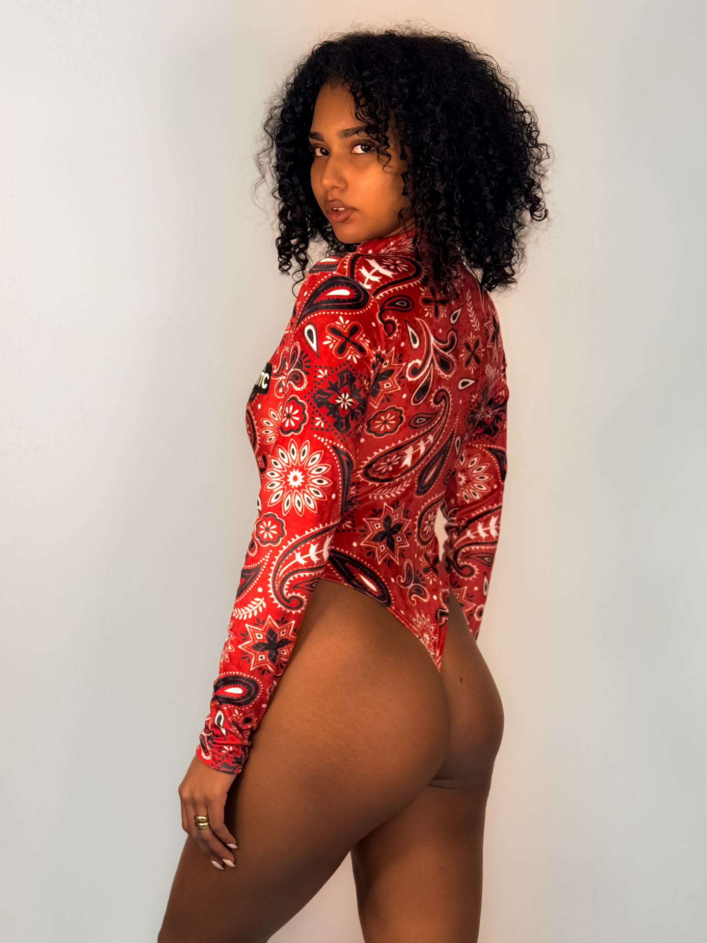 Velvet Bodysuit Lexie Red Bandana Paisley Print - Image 7