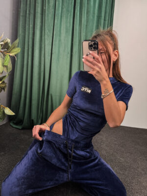 Κοντομάνικο Βελουτέ Κορμάκι Lexie Navy Blue
