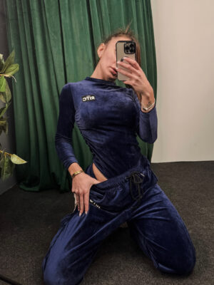 Μακρυμάνικο Βελουτέ Κορμάκι Lexie Navy Blue