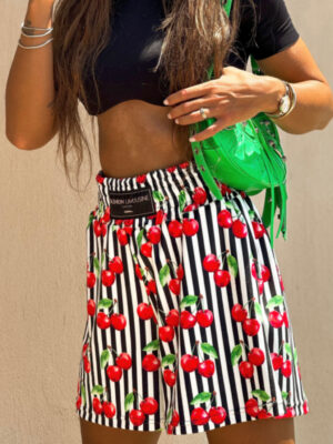 Velvet Apollo Boxing Shorts Black and White Cherries Print