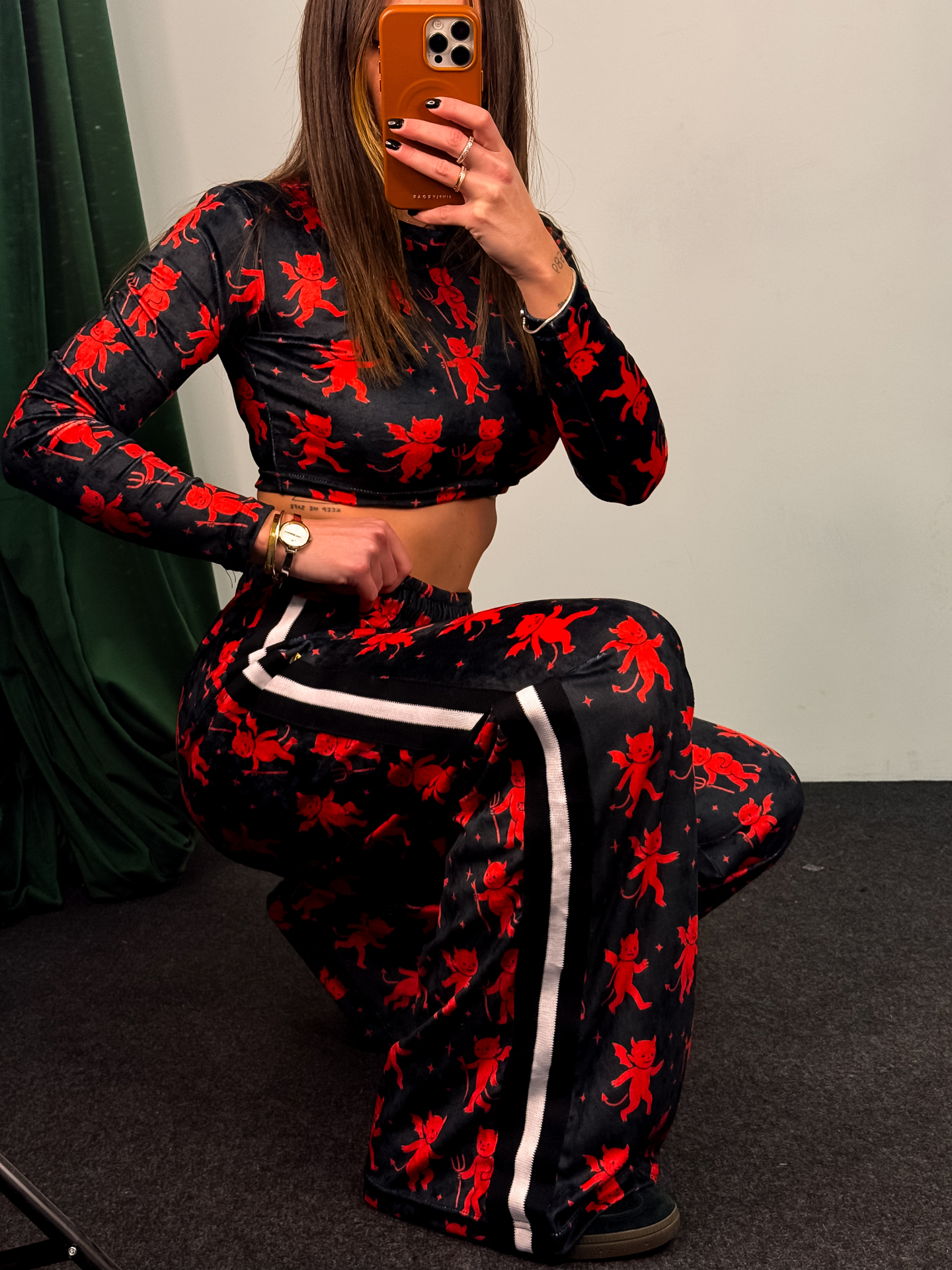 Fashion Limousine | Velvet Crop Set Sophia Black - Red Devil Print - Image 2