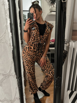 Full-Body Sleeveless Velvet Jumpsuit Norah Leopard Print