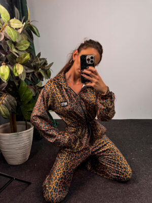 Ολόσωμη Βελουτέ Φόρμα Renata Golden Brown Leopard Print