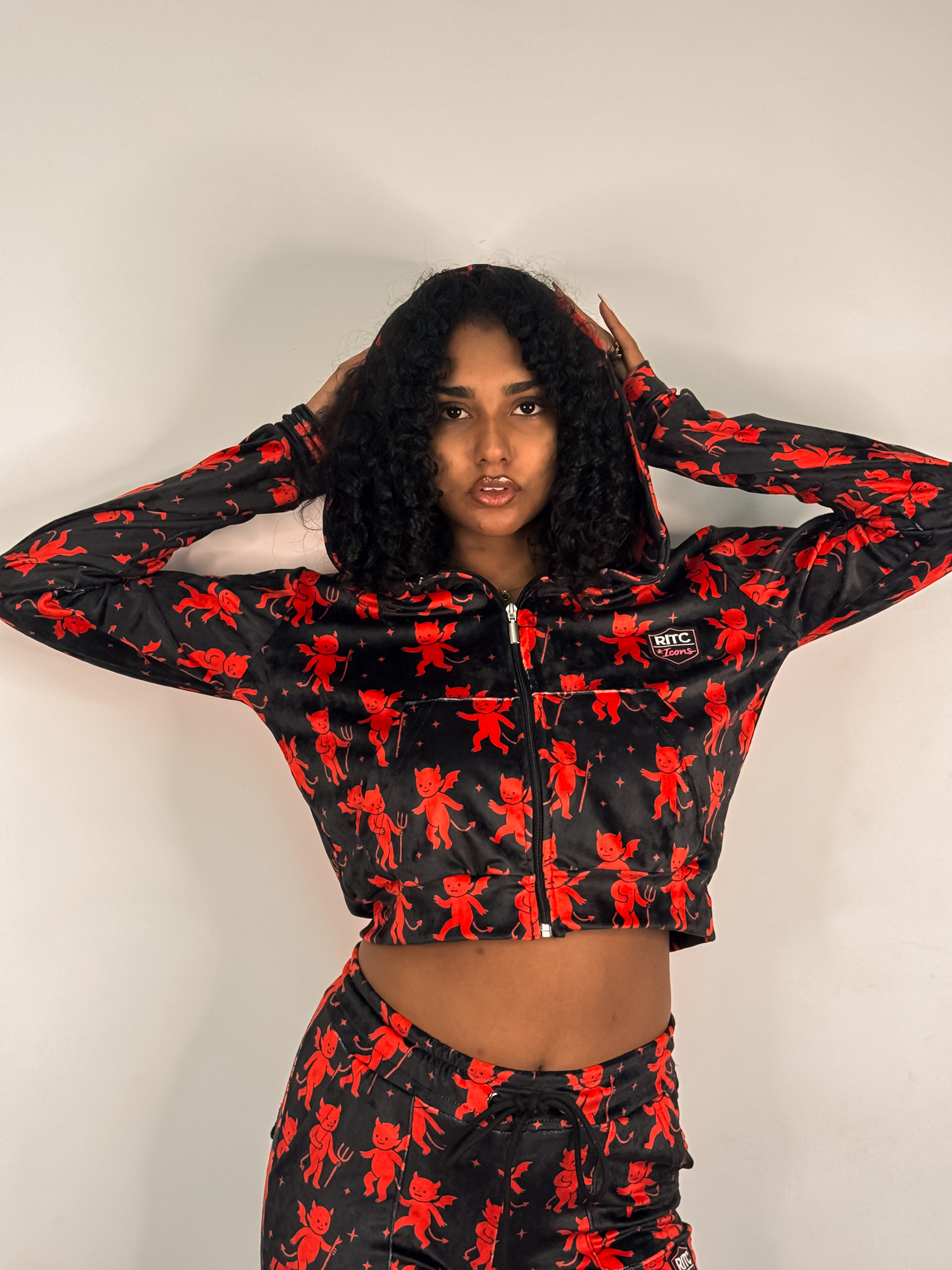 Velvet Hoodie Vivian Black - Red Devil Print - Image 6