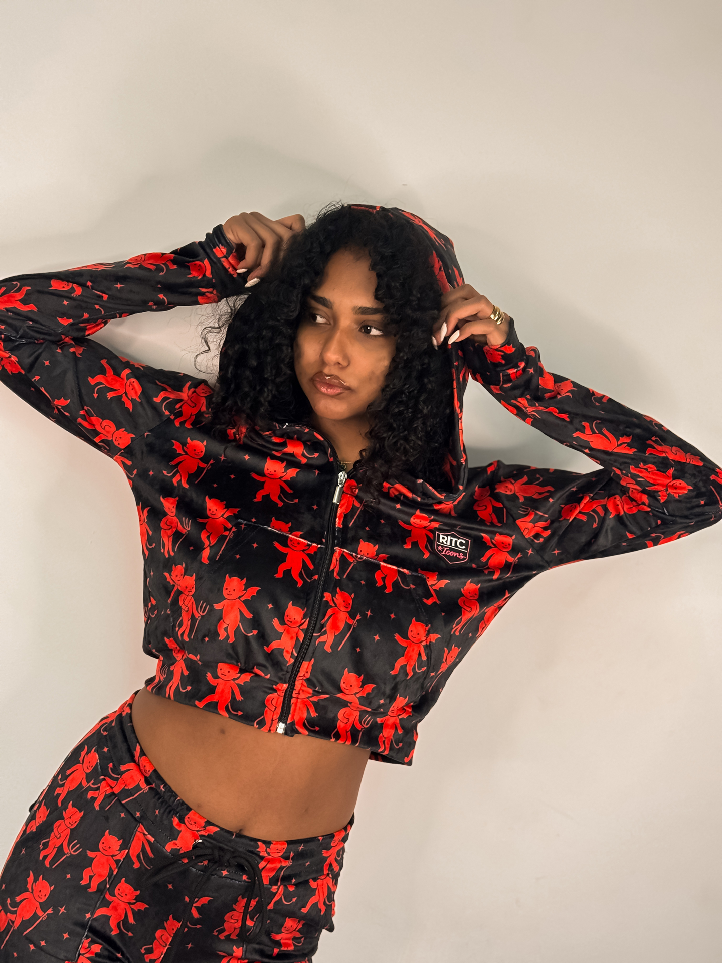 Velvet Hoodie Vivian Black - Red Devil Print - Image 5
