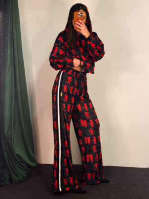 Fashion Limousine | Velvet Hoodie Set Amelia Black - Red Devil Print