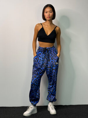 Velvet Pants Daisy Blue Leopard Print