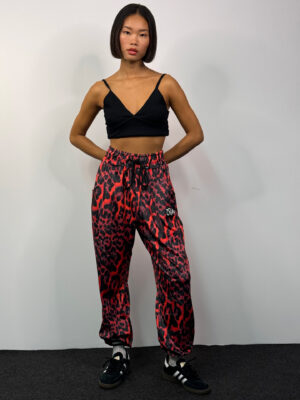 Velvet Pants Daisy Red Leopard Print