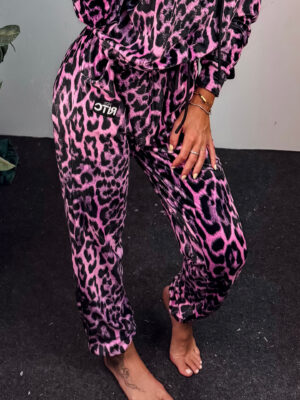 Raina Pink Leopard Print Velvet Pants