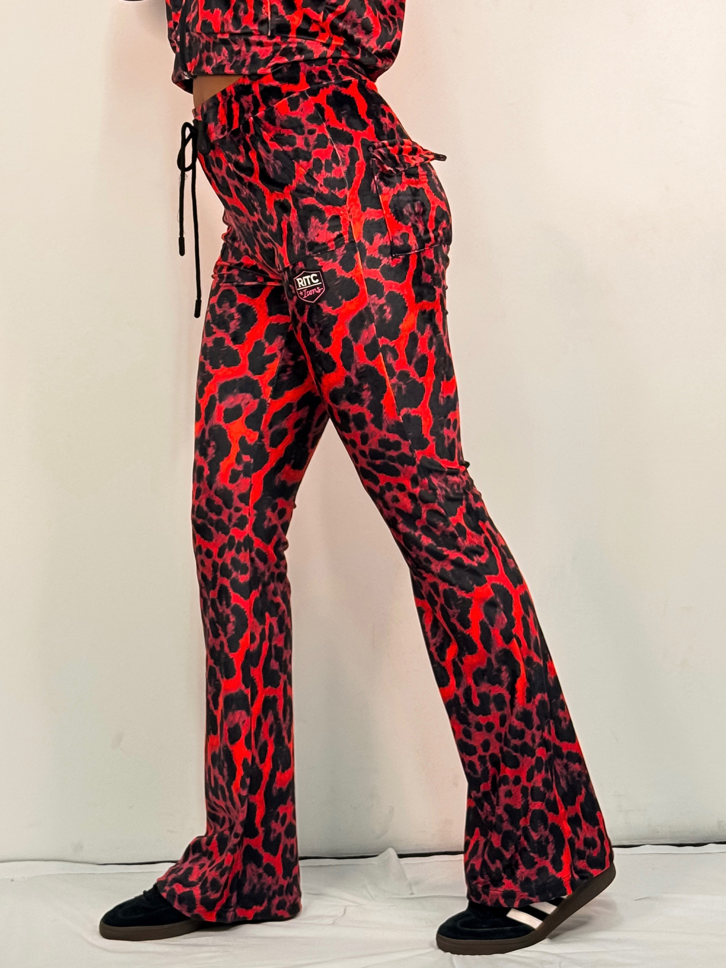 Velvet Trousers Vivian Red Leopard Print - Image 2