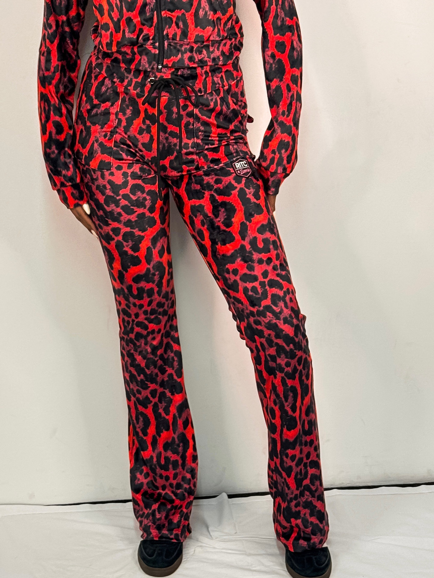 Velvet Trousers Vivian Red Leopard Print - Image 5