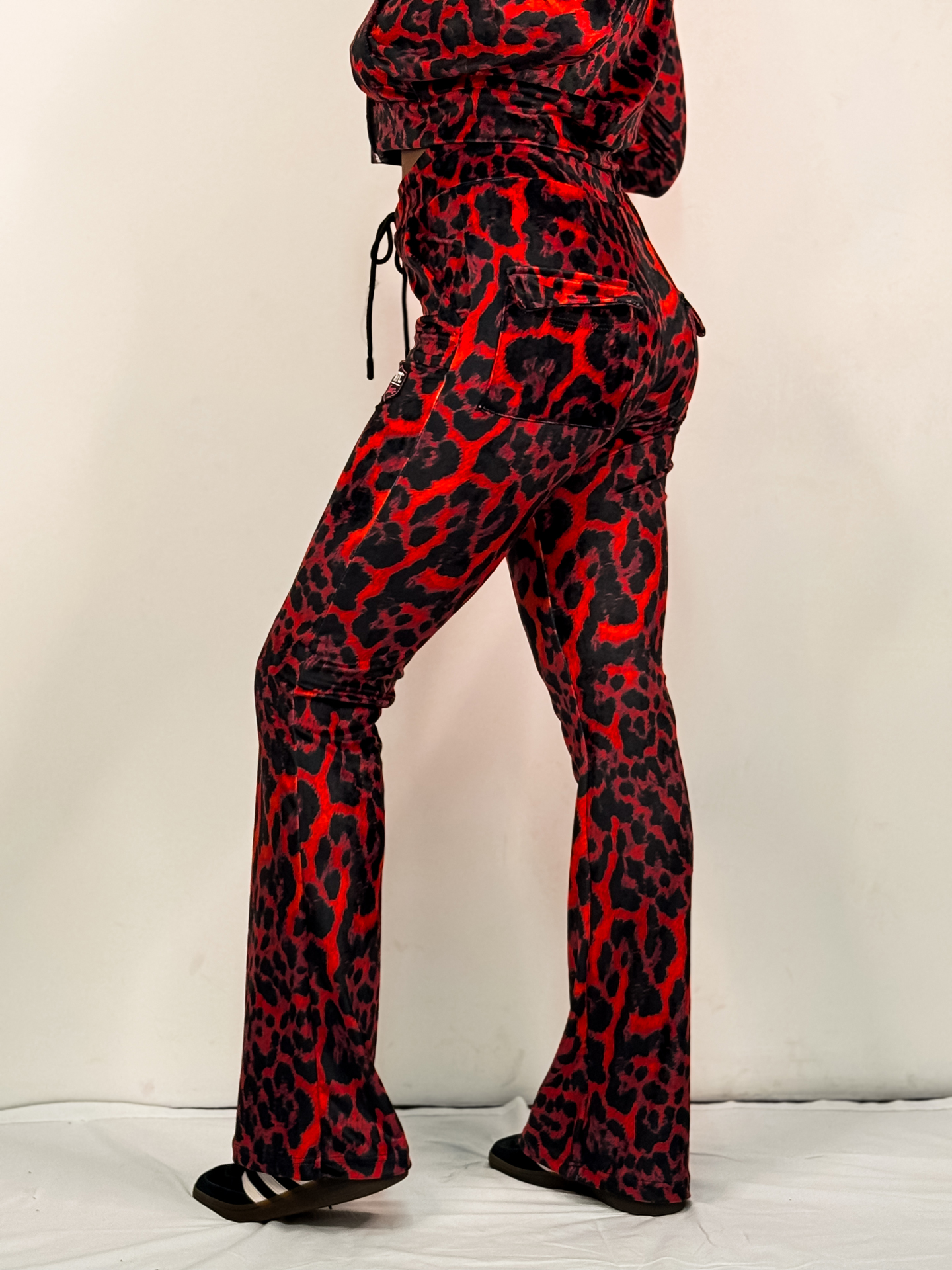 Velvet Trousers Vivian Red Leopard Print - Image 6