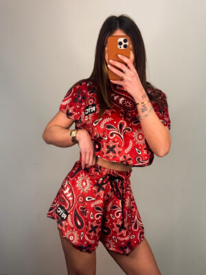 Βελουτέ Σετ Shorts Greta Red Bandana Print