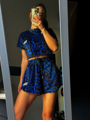 Velvet Shorts Set Greta Blue Leopard Print