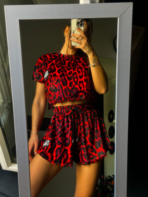 Velvet Shorts Set Greta Red Leopard Print