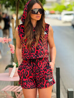 Velvet Shorts Set Virginia Red Leopard Print