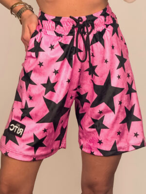 Βερμούδα Βελουτέ Amyra Pink Black Stars Print