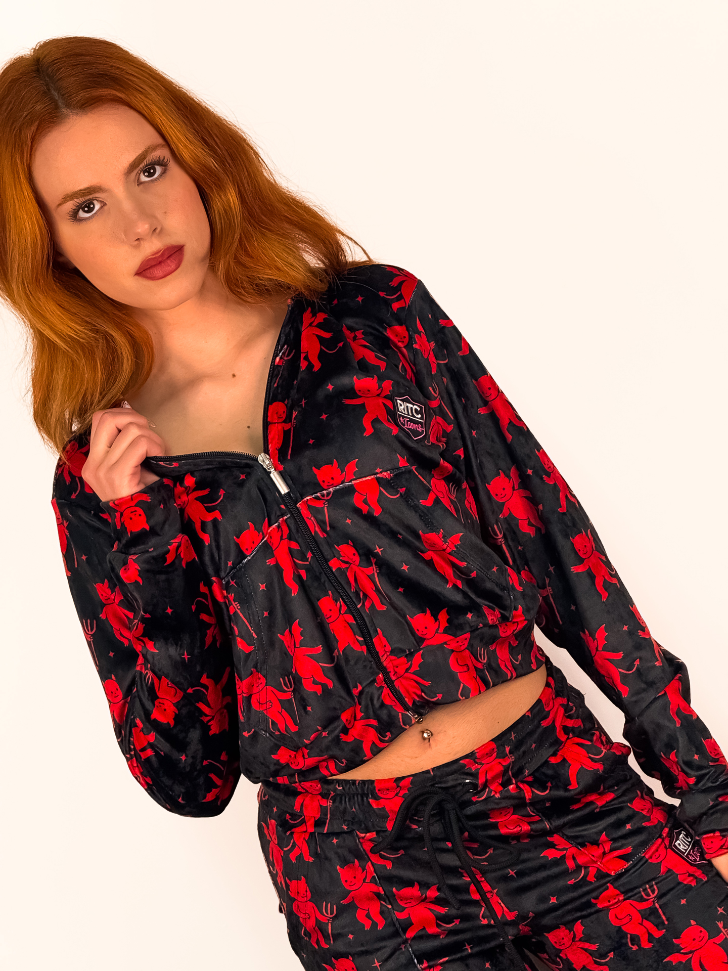 Velvet Hoodie Vivian Black - Red Devil Print - Image 3