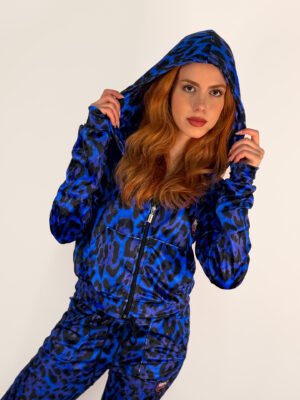 Βελουτέ Hoodie Vivian Blue Leopard Print