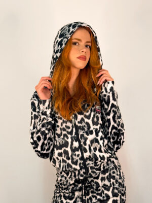 Βελουτέ Hoodie Vivian White Leopard Print