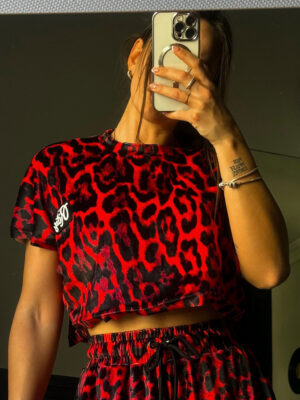 Βελουτέ Τοπ Lena Red Leopard Print