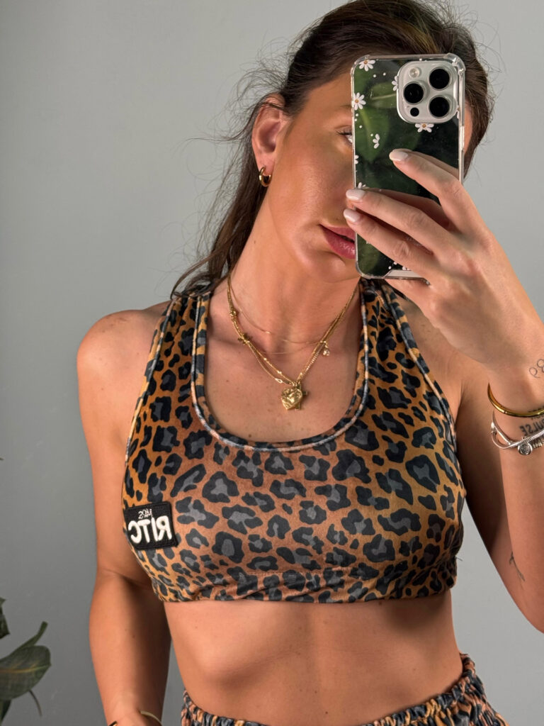 Βελουτέ Crop Top Raina Golden Brown Leopard Print