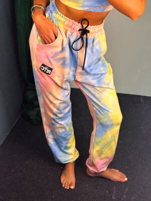 Βαμβακερό Παντελόνι Raina Tie Dye Ciel Pink Yellow Print