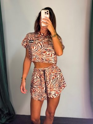 Velvet Shorts Set Valerie Copper Zebra Print