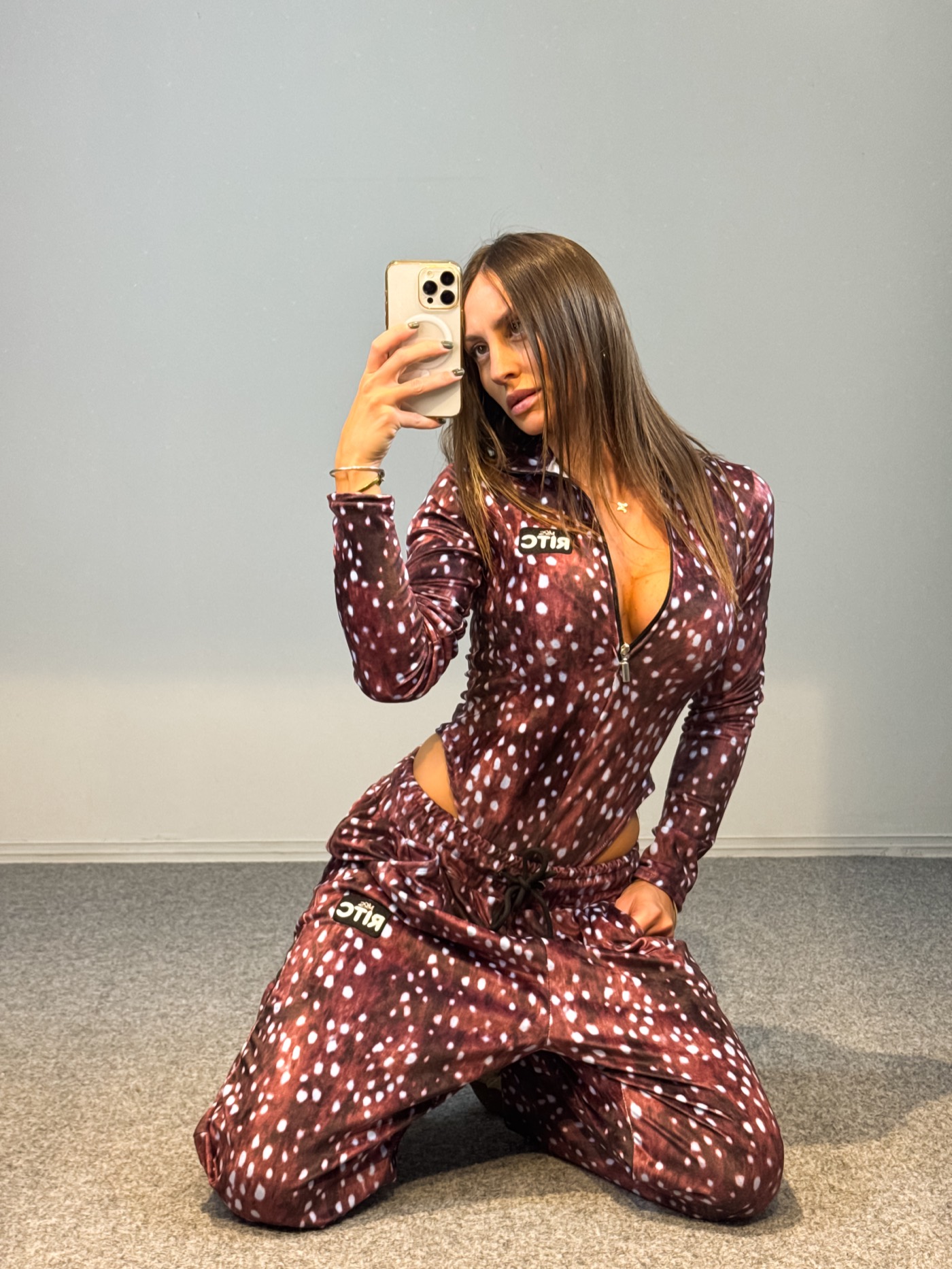 Βελουτέ Bodysuit Set Bambi Bordeaux Print