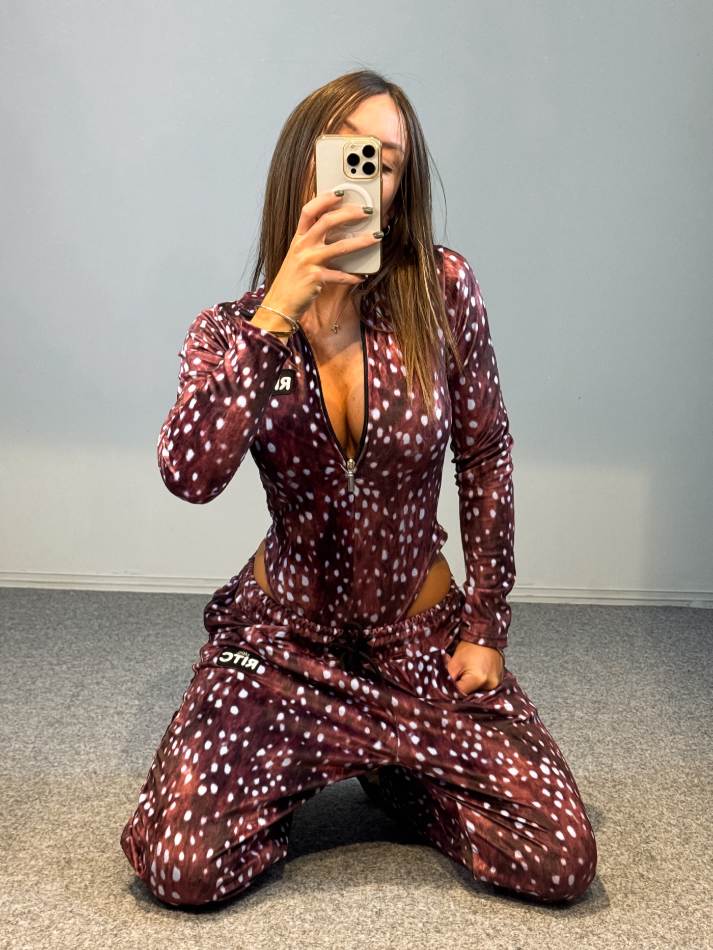Βελουτέ Bodysuit Set Bambi Bordeaux Print