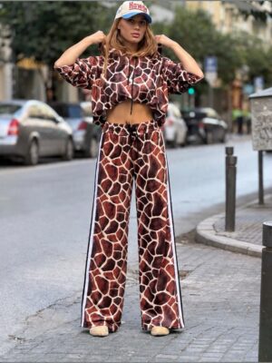 Fashion Limousine Safari Camel Print Velvet Set Angie