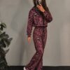 Βελουτέ Σετ Anima Bambi Bordeaux Print – παντελόνι καμπάνα