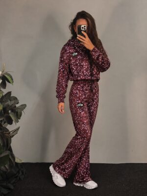 Βελουτέ Σετ Anima Bambi Bordeaux Print – παντελόνι καμπάνα