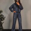 Βελουτέ Σετ Anima Midnight Leopard Print – παντελόνι καμπάνα