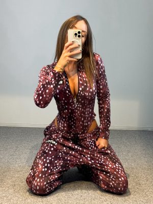 Βελουτέ Bodysuit Set Bambi Bordeaux Print